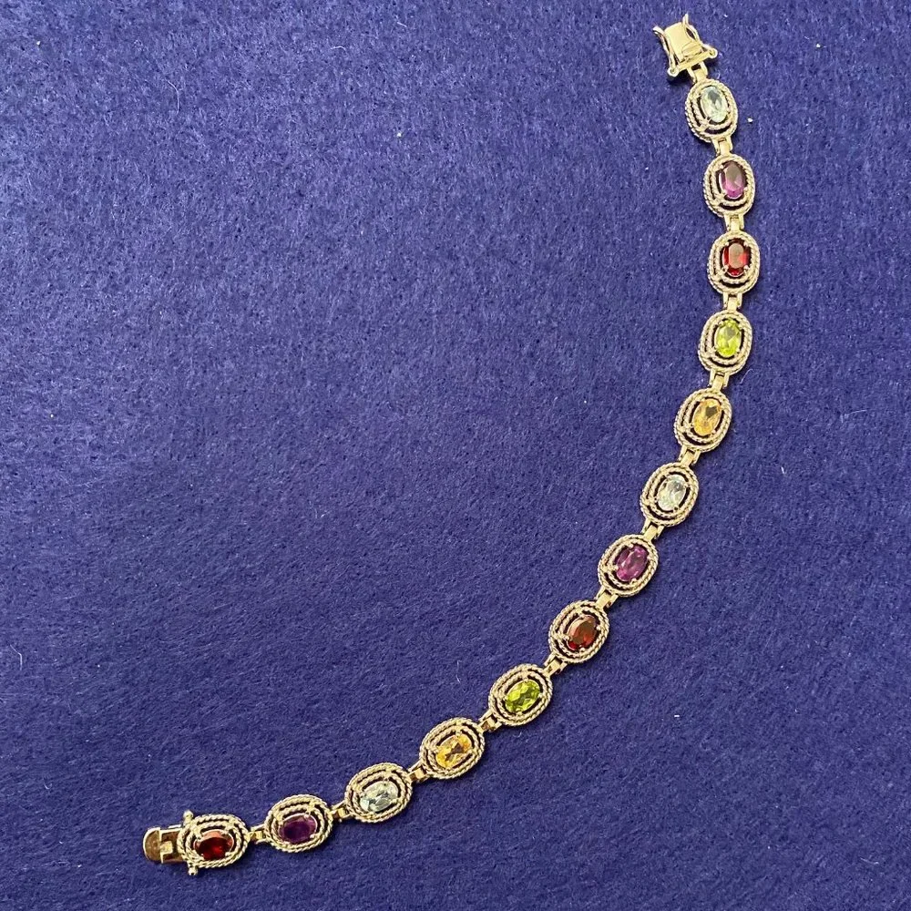 Colorful Multi-Gem & Sterling Silver Bracelet, 7" - Picture 4 of 13